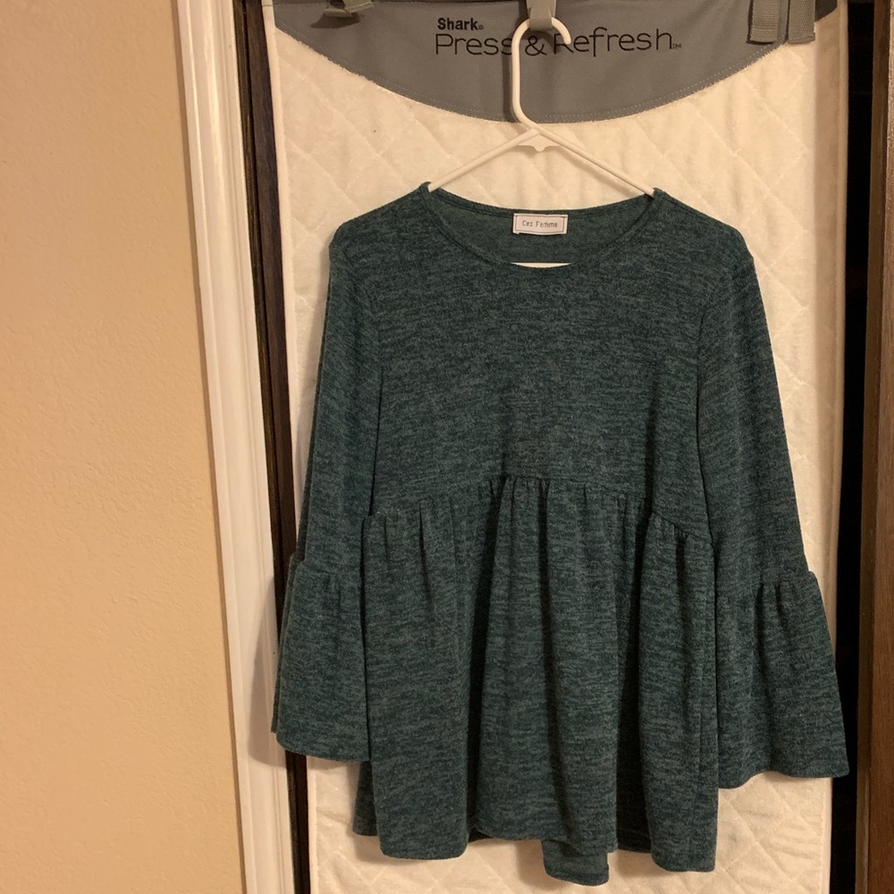 Green bell sleeve babydoll sweater